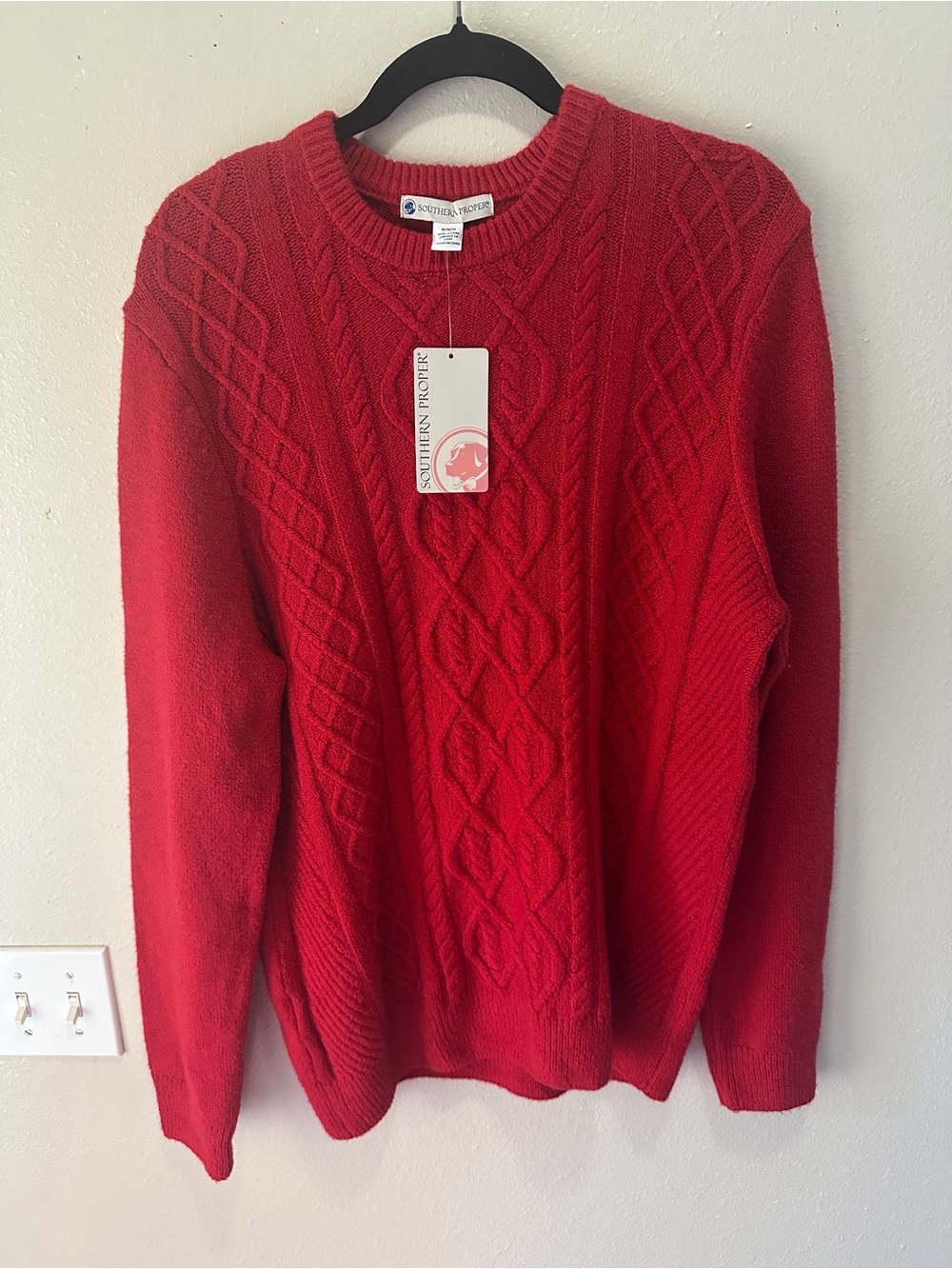 Southern Proper Men's Vibrant Red Cable Crewneck Sweater